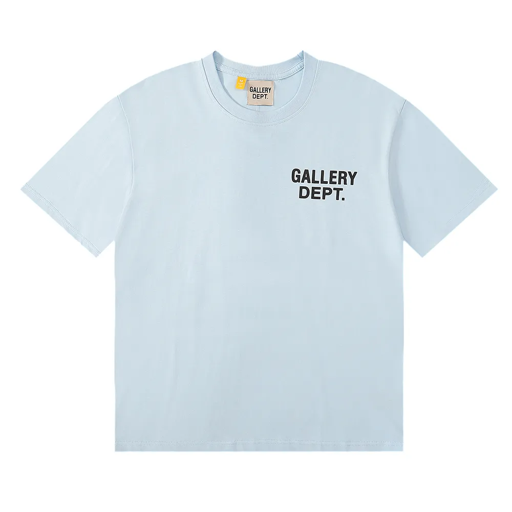 No. 6031, batch 96, American trendy brand GALLERY DEPT classic Hollywood letter print high-quality double yarn pure cotton short-sleeved T-shirt for men and women. Selected 230g 32 count smooth double yarn fabric, fine workmanship and excellent quality! The fit is loose and super comfortable to wear, and the size is 2 sizes larger than the normal domestic size.  Color: white; black, yellow, blue Size: S M L Length 78cm, bust 124cm, shoulder width 55cm, sleeve length 25cm.